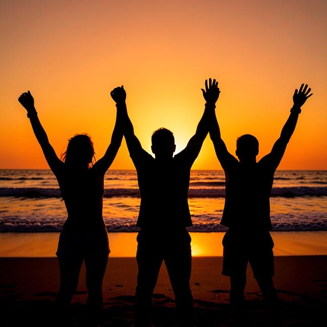 Amis réunis au coucher du soleil