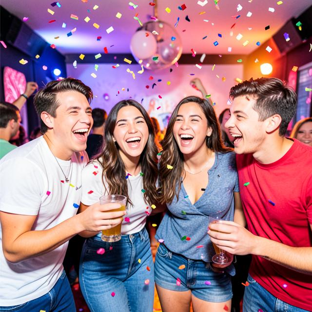 Invités célébrant sous les confettis
